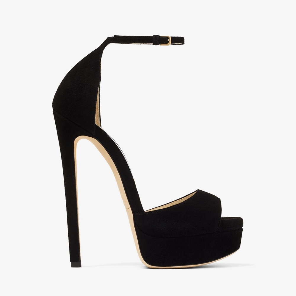 Jimmy Choo Max 150 Black Suede Open Toe Platform Sandals Size 36